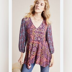 Anthropology Maeve Multicolor Floral Blouse